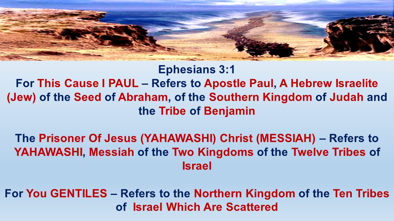 Ephesians 3:1                     For this cause I Paul, the prisoner of Jesus Christ for you Gentiles,